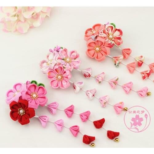 Kimono Sakura Teassel Lolita Hairpin Kanzashi Bathrobe Take Photo Headdress Tsumami zaiku Yukata Geisha Hair Clip Cosplay