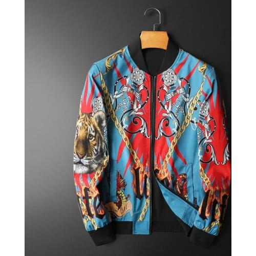 2021 Autumn Bomber Jacket Men Luxury Print Casual Coats Vintage Slim Jacket Streetwear Stand-up Collar Windbreaker Male Clothing