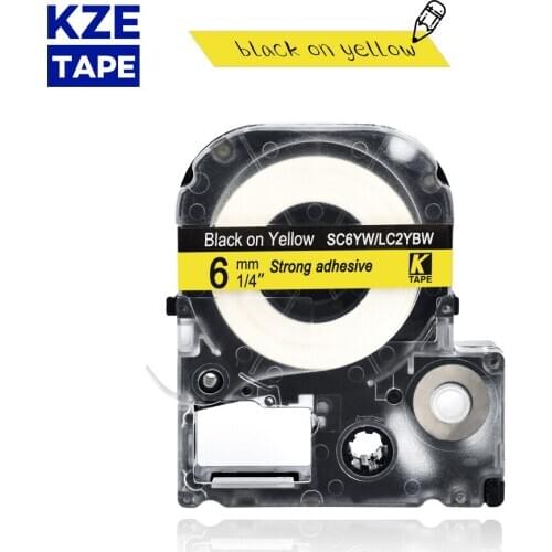 Epson label tape 6mm black on yellow SC6YW LC2YBW typewriter ribbon for KingJim label maker LW-300 LW400Epson label printer