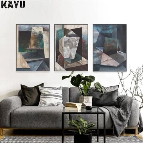 Lyrical Geometry Modern Minimalist Hotel Bedroom Decoration Mural Office Model Room Porch Living Room Frameless Painting Core