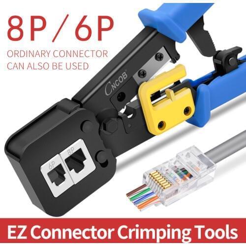 CNCOB EZ-RJ45 Crimp Tool for 6P/RJ11 and 8P/RJ45 Crimp, Cut, Strip Tool Multifunctional Crimp tool for Phone Line Ethernet Cable