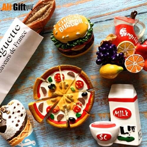 Fashion Food Refrigerator Magnet Sticker 3D Home Decoration Milk Pizza Hamburger Juice 3D Fridge Refrigerator Magnet Sticker