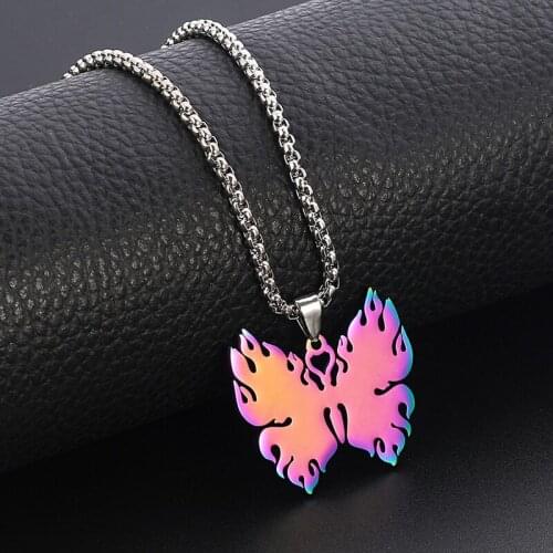 Fashion Egirl Punk Hip Hop Colorful Flame Butterfly Pendant Necklace for Men Women Rock Neck Chain Collares Streetwear Jewelry