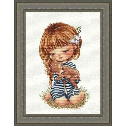 Fishxx Cross Stitch E1124 Girl and Fawn Handmade Kit Precision Printing Bedroom Painting Embroidery