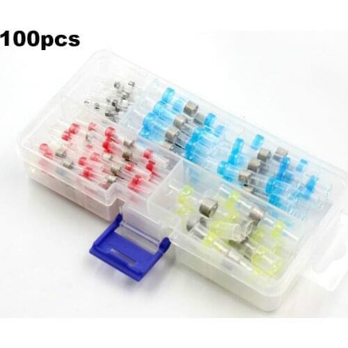 100pcs Heat shrink Butt waterproof solder Seal Wire Connectors Kit boxed Insulated Electrical Wire Cable Splice Tinned Terminals