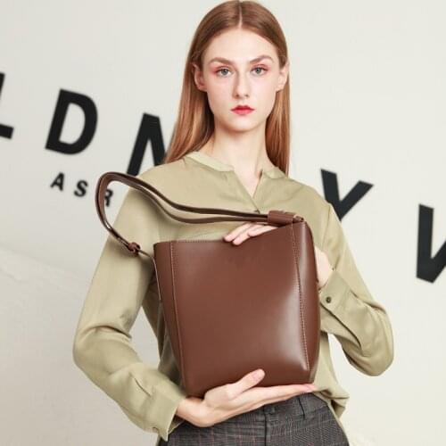 Inclined Shoulder Bucket Bag Ladys Handbag Genuine Cowhide 2021 New Fashion Simplicity Style