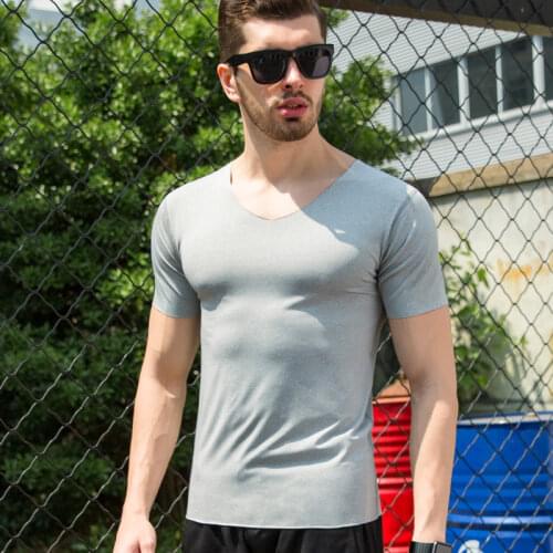 MRMT 2021 Brand New Summer Mens T Shirt No Trace Short Sleeved Silk T-shirt for Female Casual Trim V Neck Tops Tshirt