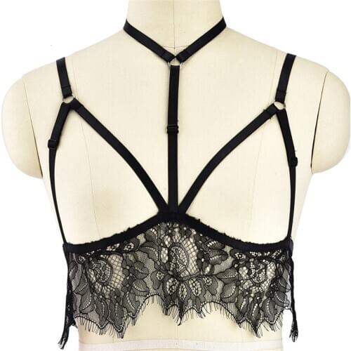 Wholesale Lace woman Sexy Bra Lingerie Black Body Harness Suspender Belt Body Cage Fetish Open Chest Bra Gothic Bondage Harness