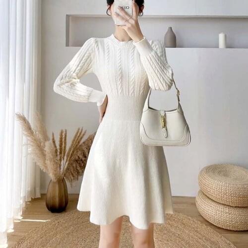 Women Pencil Dress New Ladies Sexy Autumn Winter Long Sleeve Slim Fit Mini Short Knitted Bodycon Sundress Female Chic Clothing