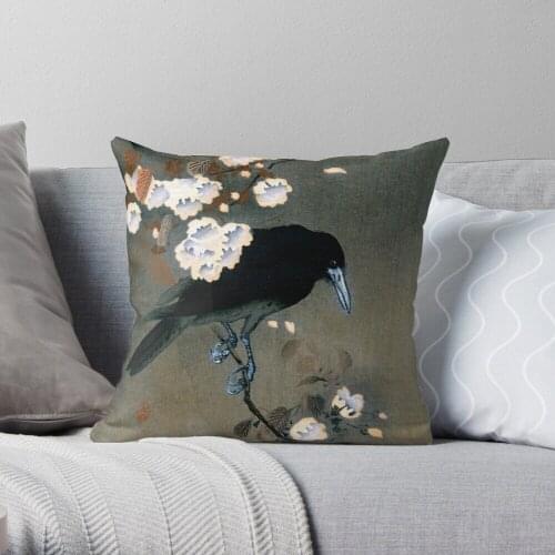 Pillowslip Vintage Japanese Crow and Blossom Woodblock Print 100% Cotton Decor Pillow Case Home Cushion Cover 45*45cm