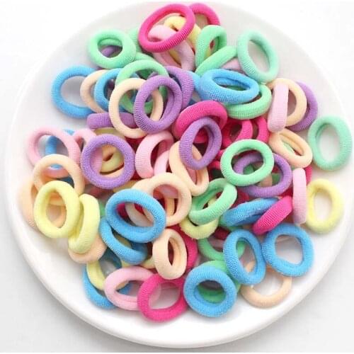 Nishine 100pcs/lot Kids Candy Color Hair Rope Elastic Hair Bands Girls Women Headbands Mini Hair Rings Rubber Band Headwear