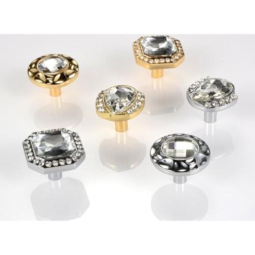 Luxury Diamond Crystal Glass Alloy Door Drawer Cabinet Wardrobe Pull Handle Knobs Hardware Kitchen Dresser Handles With Screws