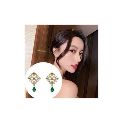 Silver-plated Ethnic Stud Earrings Green Crystal Drop Gem 2021 Fine Jewelry For Women Luxury Trendy Accessories Wholesale