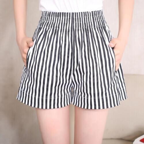 Summer Women Shorts Blended Striped Casual Shorts Fashion wide-leg Shorts Large Size Loose Casual Elastic Waist Female Clothing