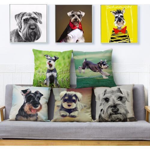 Cute Pet Dog Standard Schnauzer Throw Pillow Cover 45*45cm Square Cushion Covers Linen Pillow Case Sofa Home Decor Pillows Cases