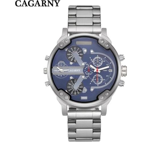 Classy Big Case 5.2CM Quartz Watch Men Stainless Steel Mens Quartz Watches Man Waterproof Dual Times Military relogio masculino