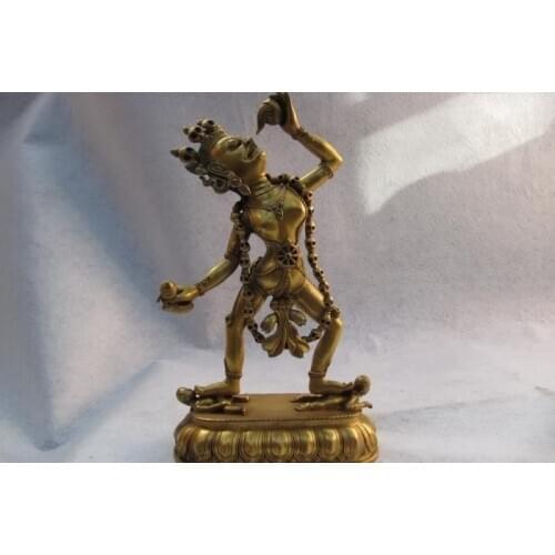 Tibet Tibeta Buddhism Pure Bronze Copper 24K Gold Gild Simhamukha Buddha Statue