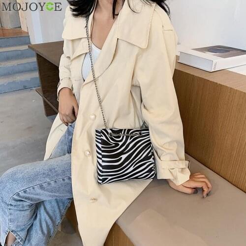 Women Casual Zebra Printed Messenger Bag PU Leather Chain Totes Purse Shoulder Crossbody Handbags