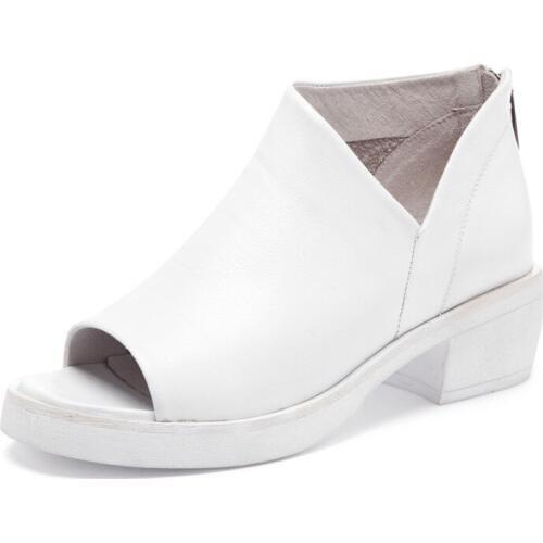 2019 New Fish Mouth Personality Summer Women Sandals Full Genuine Leather Shoes Women Sandals Thick with Fashion Sandals