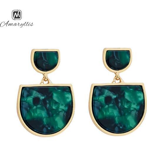Amaiyllis Elegant Green Color Block Tortoiseshell Earrings For Women Party Geometric Statement Earrings New Acetic Arc Earrings