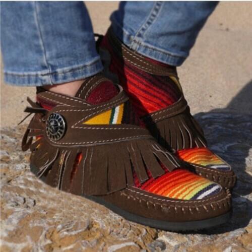 Women Autumn Tassel Ankle Boots Rainbow Sewing Ladies Casual Low Heel Female Shoes Flock Woman Fashion Footwear Plus Size