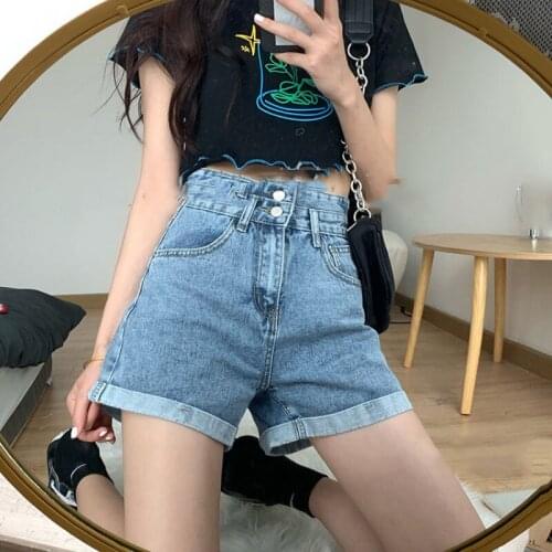 Summer 2021 New Vintage Chic Short Jeans Feminino High Waist Pockets Wrap Womens Distressed Jeans Pantalones Vaqueros Mujer