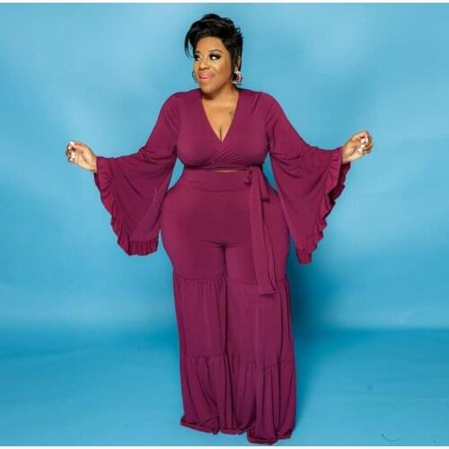 Plus Size Solid Elastic Waist Two Piece Set Elegant Formal Women Outfit Fashion Woman Clothing 2021 Drop Shipping