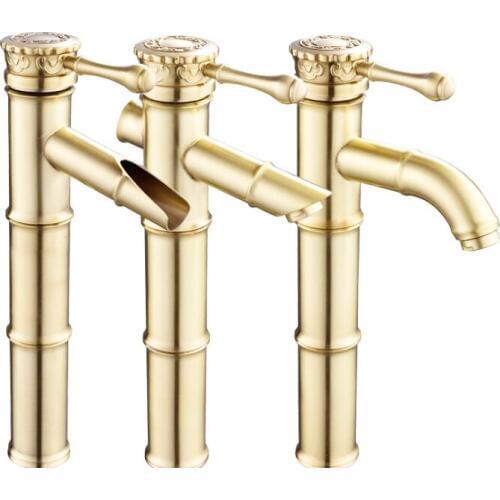 Gold Color Brass Material Deck Mounted Cold & Hot Water of 3 Size Bamboo Model Faucet