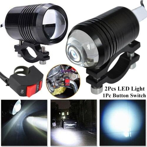 2pcs Bright Motorcycle Fog Lights LED Headlight Driving Spot Work Lamp + Switch