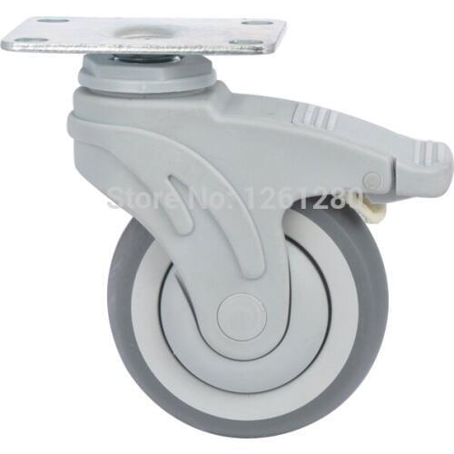 4-inch flat plastic super synthetic rubber TPR medical bed caster with brake Ball Bearing wheel