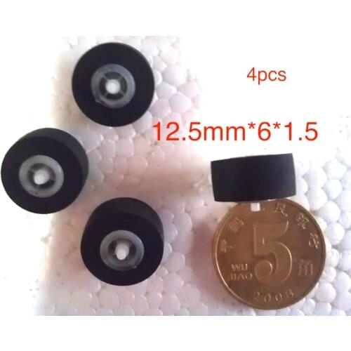 4pcs 12.5mm*6*1.5 with axis wheel belt pulley rubber audio pressure pinch roller for cassette deck tape recorder Stereo player