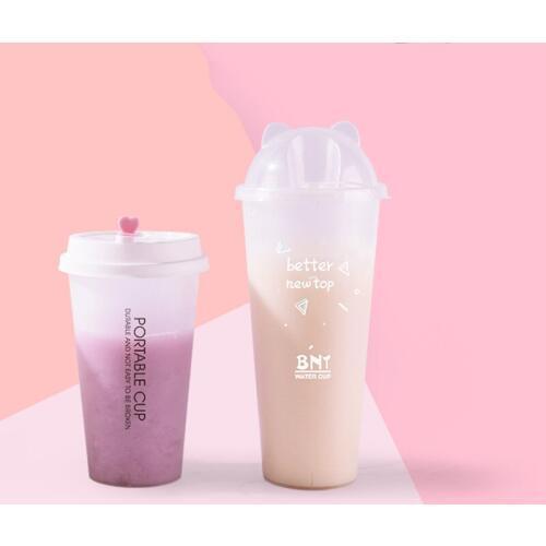 50pcs 90 caliber thickening frosted transparent plastic cup 500ml disposable milk tea cold drink juice packaging cup with lid