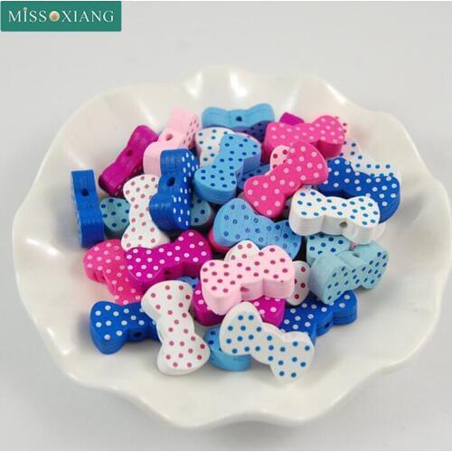 50pcs/lot DIY Cute Jewelry Making Accessory Small Bone Bow Wood Beads Mix Color Children Handcraft Department Fittings 20*11mm