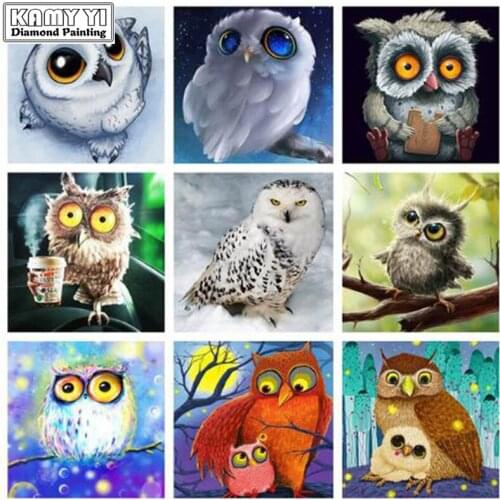 5D DIY Painting Full Round Diamond Painting Animal Diamond Embroidery "Owl" Cross-Stitch Mosaic Home Decoration Kids Gift XY25