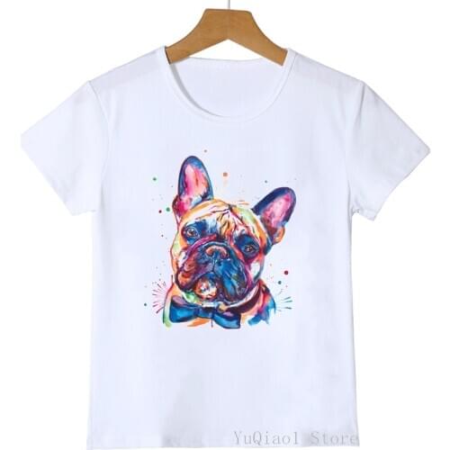 Watercolor Bowtie Frenchie/Boxer/Doberman/Husky/Jack Russel/Retriever/Retriever dog print t-shirt for boy and girls kids clothes