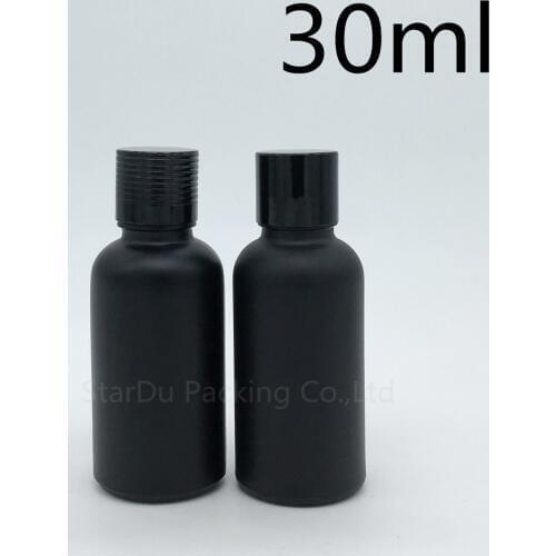 Free Shipping 500pcs 30ML Black Frosted Glass Bottle Vials Essential Oil Bottle with black screw cap 30cc Perfume bottles