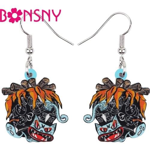 BONSNY Halloween Acrylic Cute Blue Fire Cat Ghost Earrings Fashion Magic Drop Dangle Novelty Charm Jewelry For Women Girls Gifts