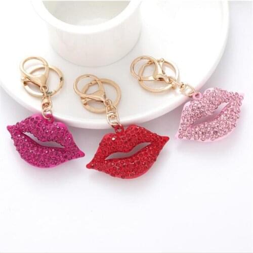 Crystal Sexy Lip Keychain DIY Metal Rhinestone Holder Chain Vintage Gold Color Pendant Women Personality Party Gift