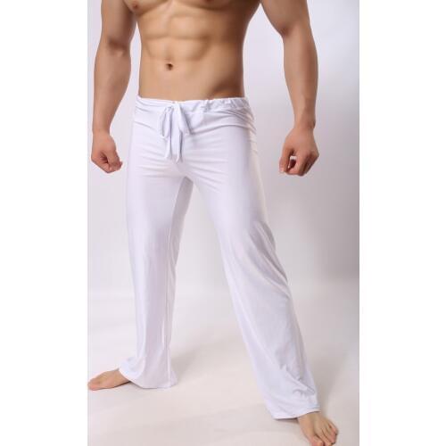 Mens Pants Mens Sleep Bottoms Viscose Home Pants Loose Sexy Mens Lounge Pants Milk Silk Fashion Strap Sexy Male Pajamas