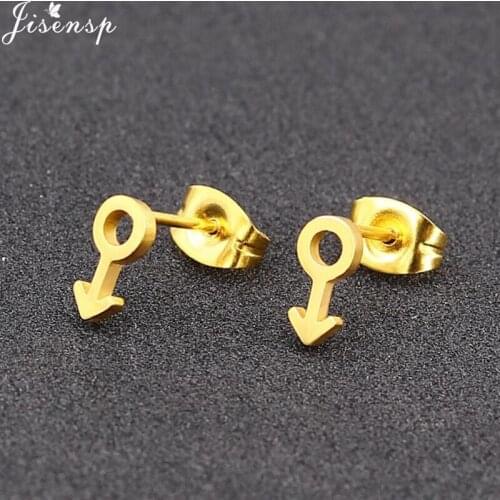 Jisensp Fashion Tiny Male Symbol Stainless Steel Stud Earrings for Men Geometric Pointing Arrow Statement Earrings 2020