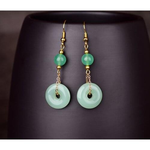 Classical Retro Circle Pendant Earrings Elegant Temperamental Coloured Glaze Beads Color Retaining Copper Tassel Eardrop