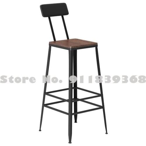 Coffee shop long dining table and chair stool leisure milk tea shop wrought iron solid wood bar table high backrest table and c