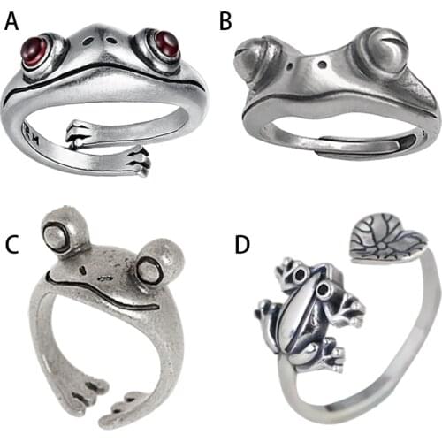Frog Ring Fashion Cute Frog Lady Cartoons Open Mens Ring Retro Punk Animal Figure Ring Fashion Party Bohemian Hip Hop Jewelry