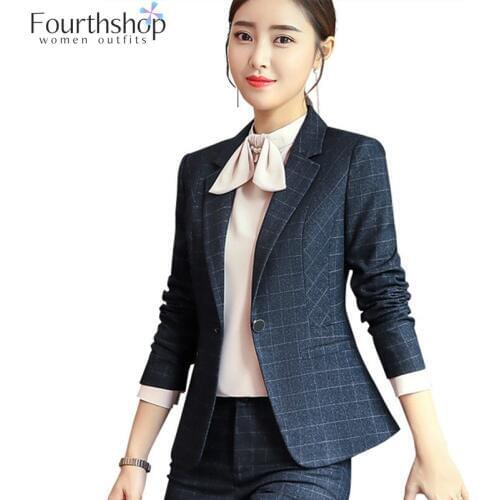 Fashion Plaid Design Pant Suits for Women Office Lady Business Work 2 Pieces Pants Blazer Set Autumn Winter Jacket Suit Female
