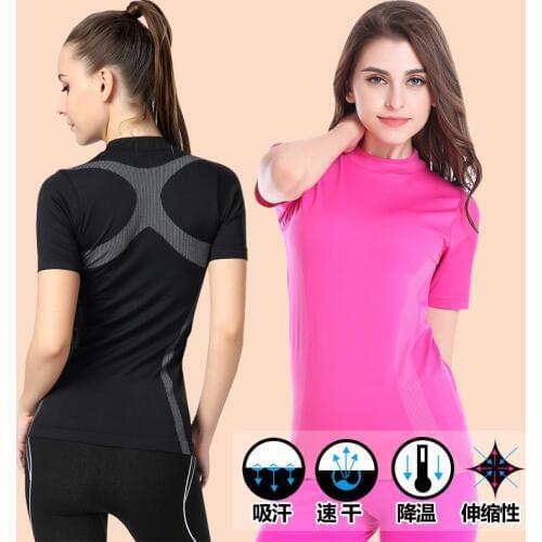Yoga Summer Clothes Women Fitness Sports Suits Quick Dry Tops Running Shirt Bodybuilding Clothing Jogging Gym Tees Run T-shirt