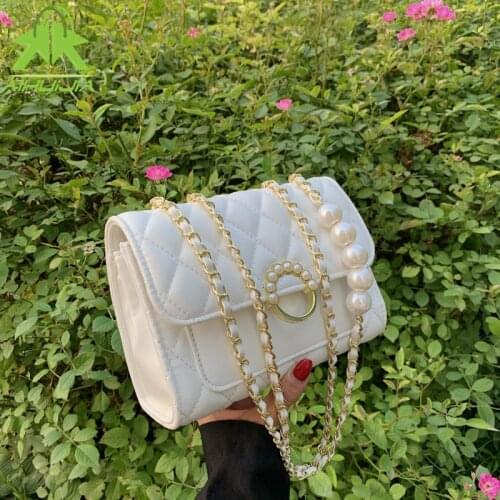 Fashion New Diamond Lattice Shoulder Bag Small Luxury Designer Handbags PU Leather Ladies Crossbody Bag Pearl Chain Messeger Bag