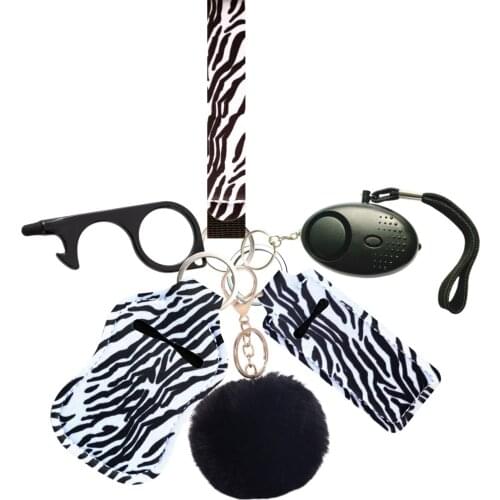 Self Defense Keychain Set for Women Girl Kit Safety Keychain Chapstick Holder Personal Alarm Keychain Lip Balm Lanyard