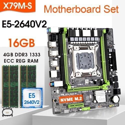 X79 M-S motherboard set with LGA2011 combos Xeon E5 2640V2 CPU 4pcs x 4GB=16GB memory DDR3 ECC RAM 1333Mhz NVME M.2 slot