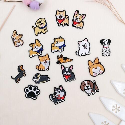 Corgi / Dachshund / Husky Patch Embroidery Patches For Clothing Cute Dog Animal Iron-On Patches On Clothes