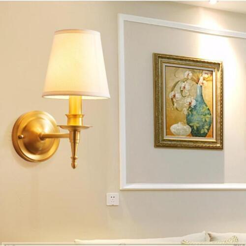Patio Flax Cloth Lampshade Copper Wall Light Fixtures Reading Lighting American antique Wall Lamp Bedroom Mirror E14 led Light